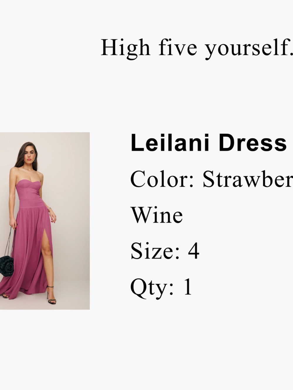 Reformation Leilani silk strapless dress with leg slit in Strawberry Wine